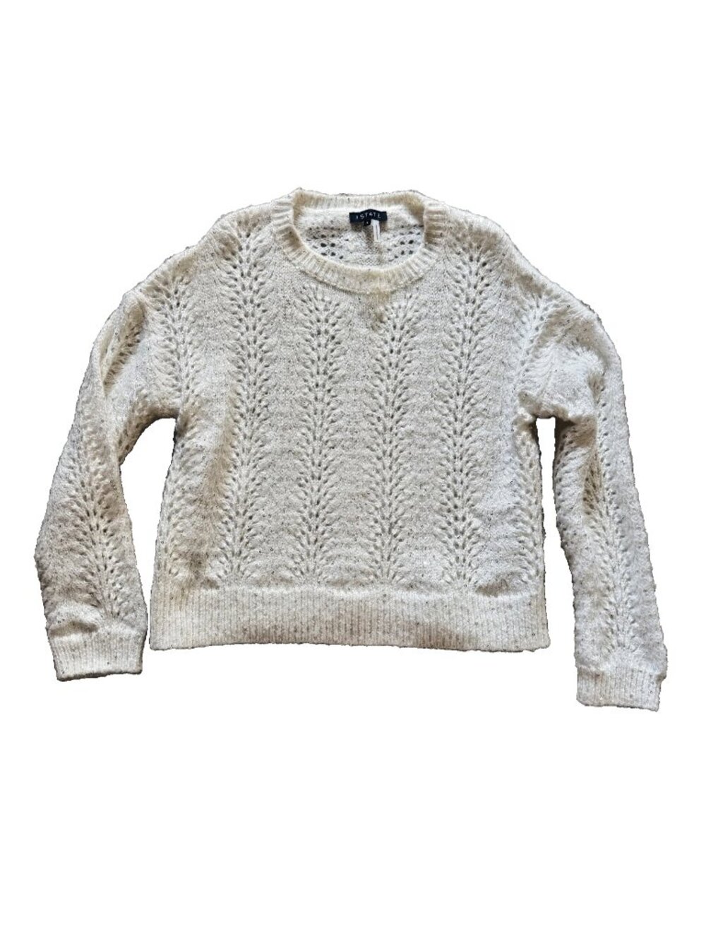 1.STATE Off White Sequin Pointelle Knit Sweater Size Small Ivory Cream Crewneck